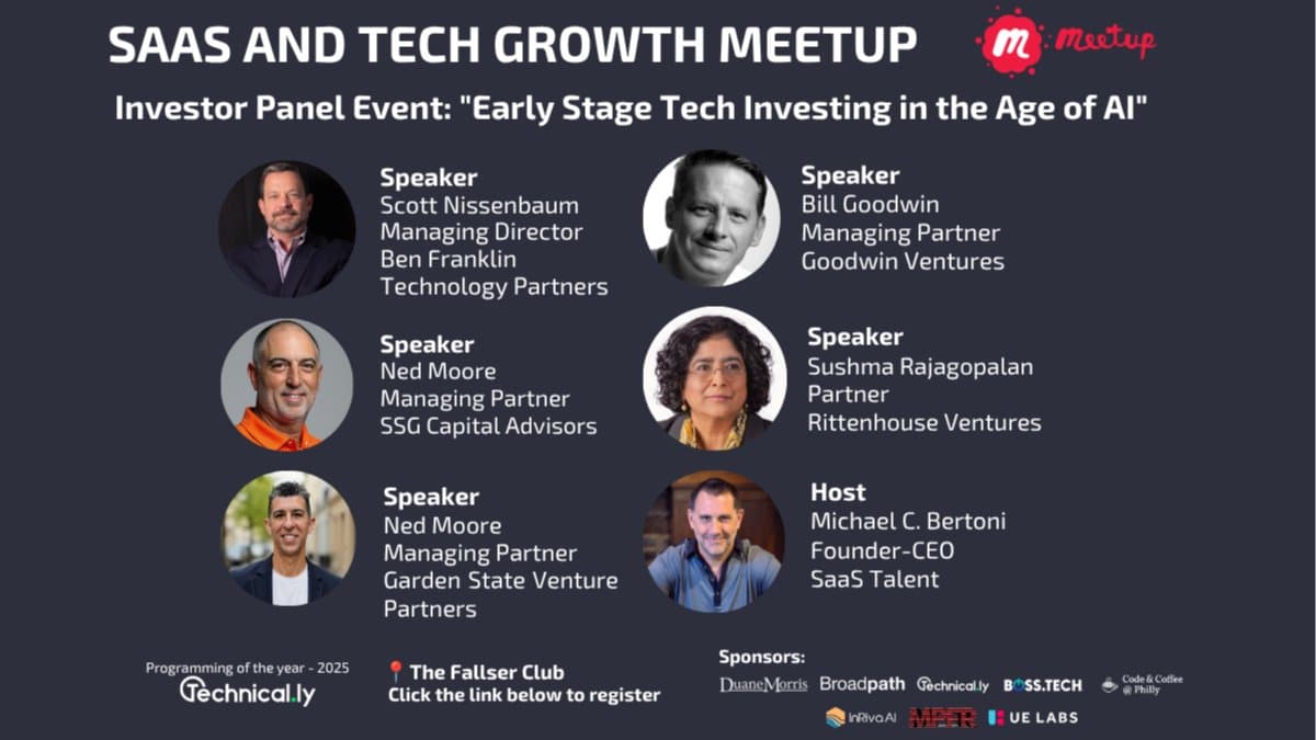 SaaS & Tech GROWTH Meetup - "Early Stage Tech Investing in the Age of AI" event background